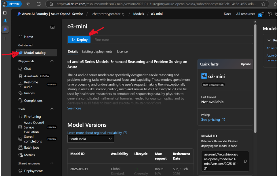 Model catalog — deploy a model
