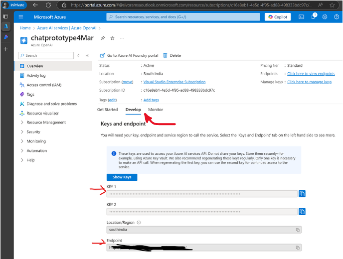 Keys and endpoint location