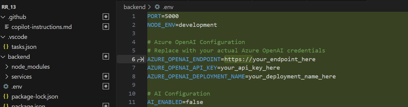 Auto-generated .env with placeholder credentials