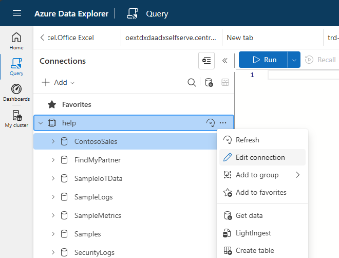 Edit connection panel