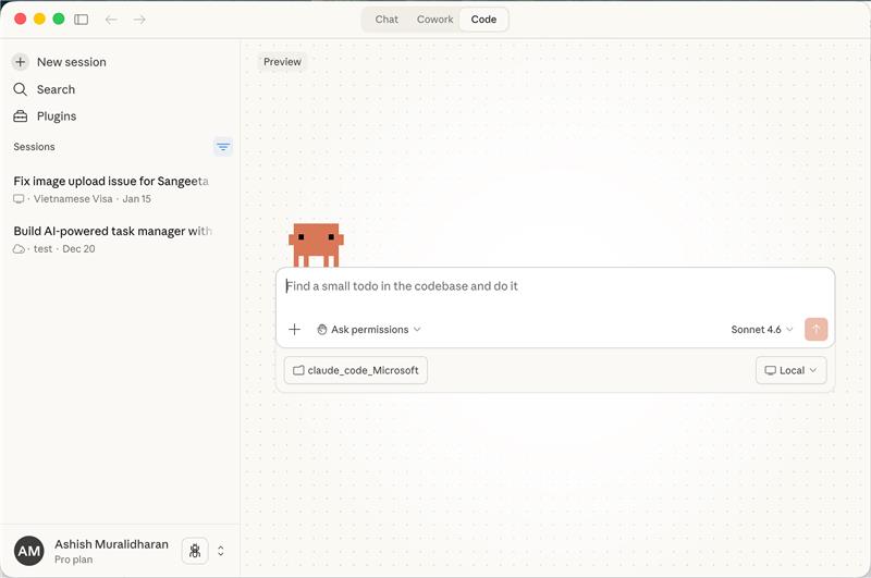 Claude App with Code tab