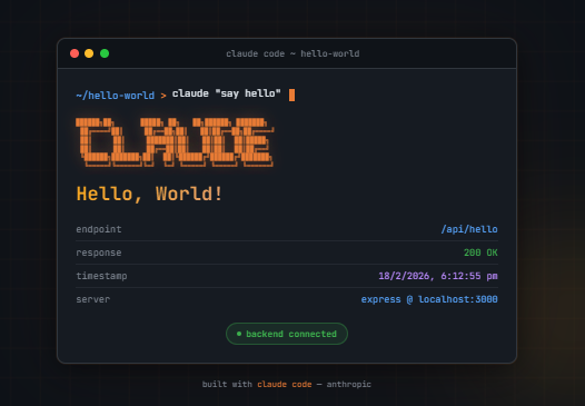 Claude Code output of hello world app